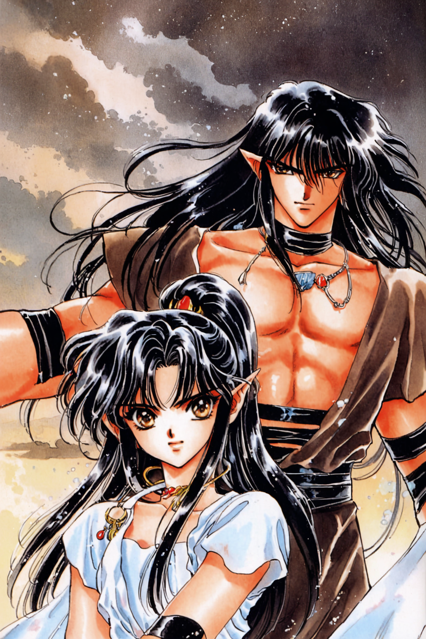 28668-4250706320-Yaksha,Asura,1girl,1boy,black hair,long hair,pointy ears,retro artstyle,ponytail,choker,jewelry,1990s (style),brown eyes,hair ov.png